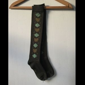 New with tags brown and green argyle patterned knee highs